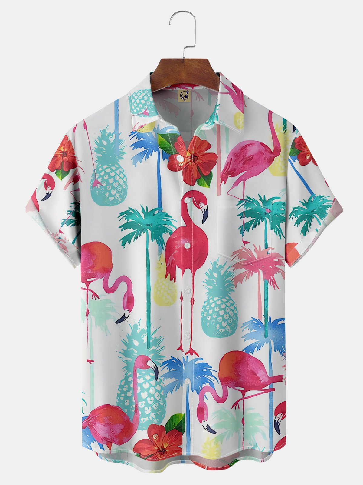 Flamingo Chest Pocket Short Sleeve Hawaiian Shirt