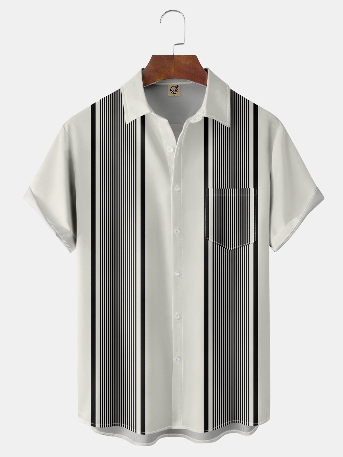 Geometric Stripe Chest Pocket Short Sleeve Shirt