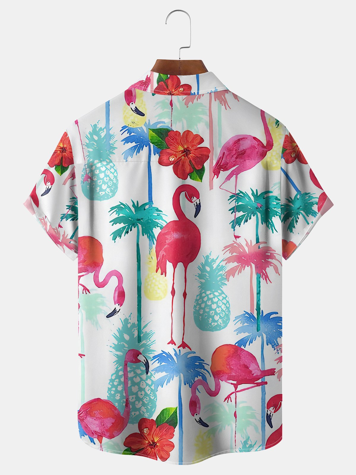 Flamingo Chest Pocket Short Sleeve Hawaiian Shirt