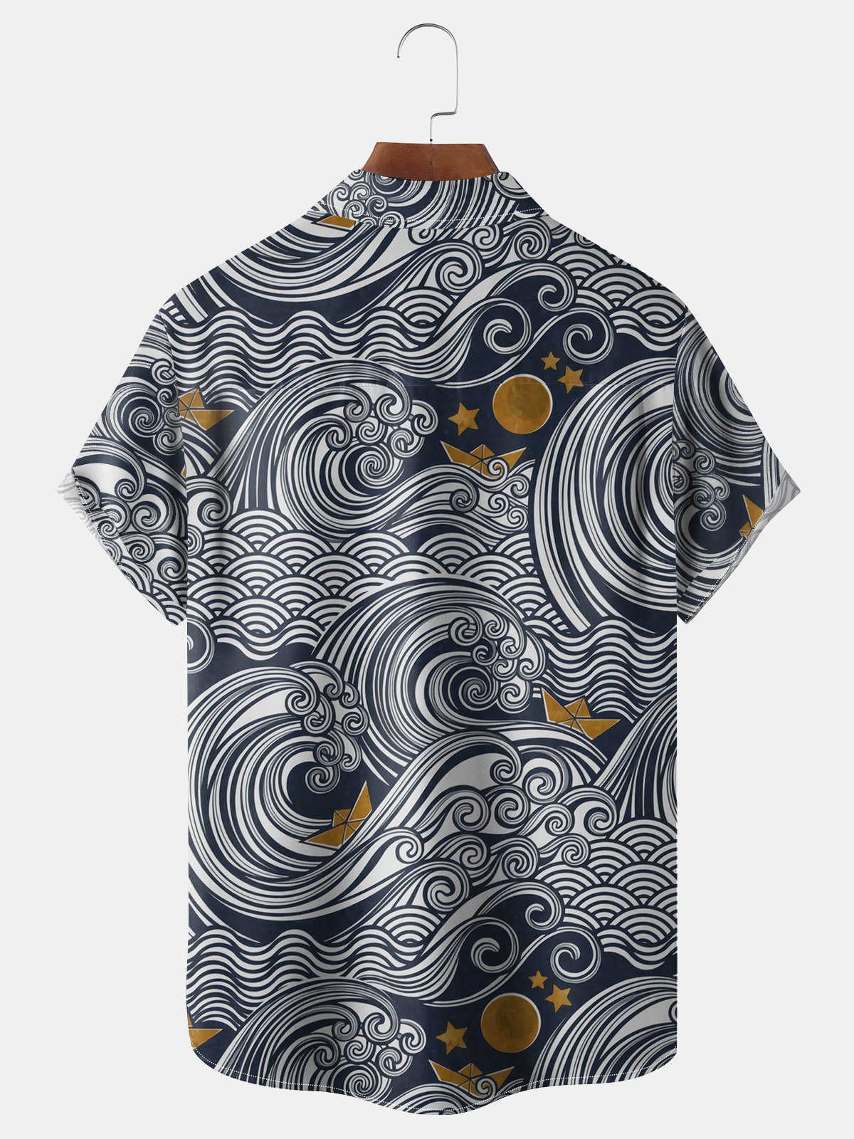 Ukiyo-e Sea Wave Chest Pocket Short Sleeve Shirt