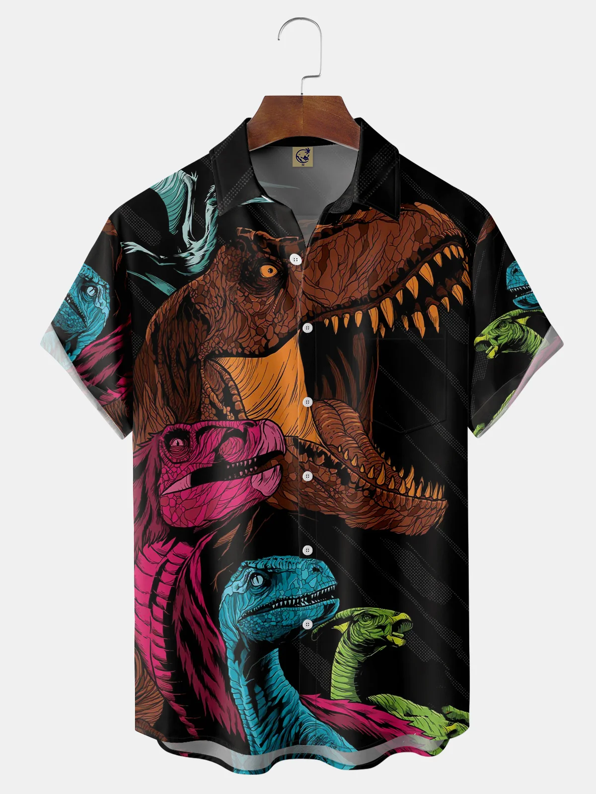 Dinosaurs Chest Pocket Short Sleeve Casual Shirt