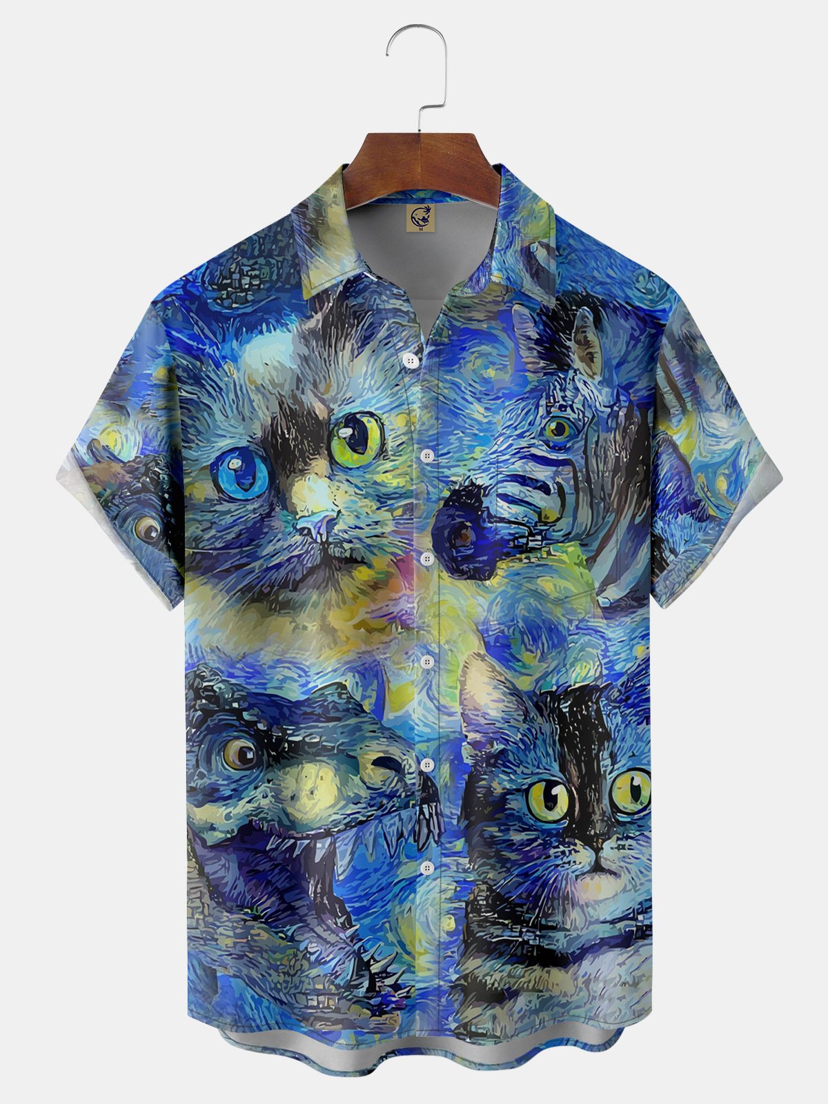 Oil Painting Animals Chest Pocket Short Sleeve Shirt