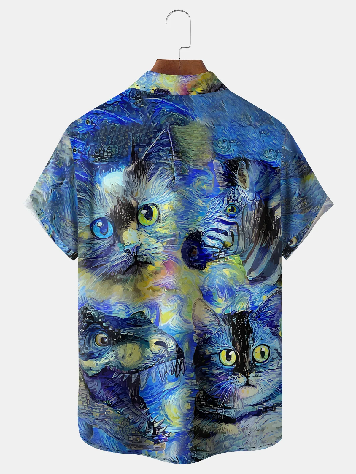 Oil Painting Animals Chest Pocket Short Sleeve Shirt