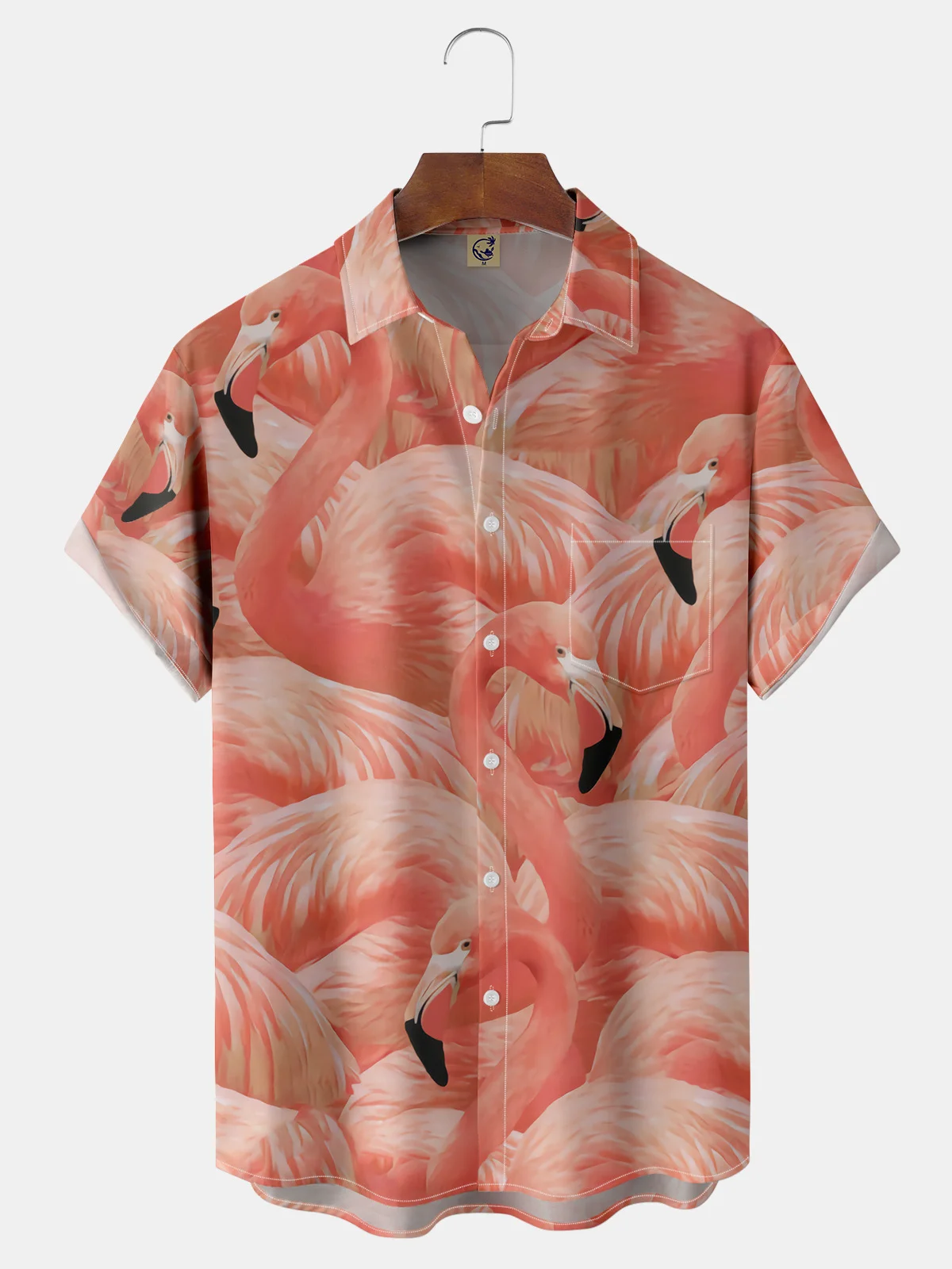 Flamingo Chest Pocket Short Sleeve Hawaiian Shirt