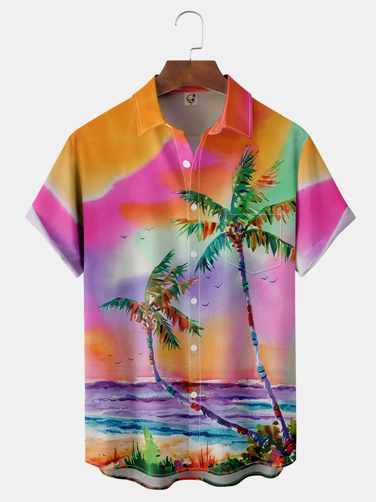 Coconut Tree Chest Pocket Short Sleeve Hawaiian Shirt