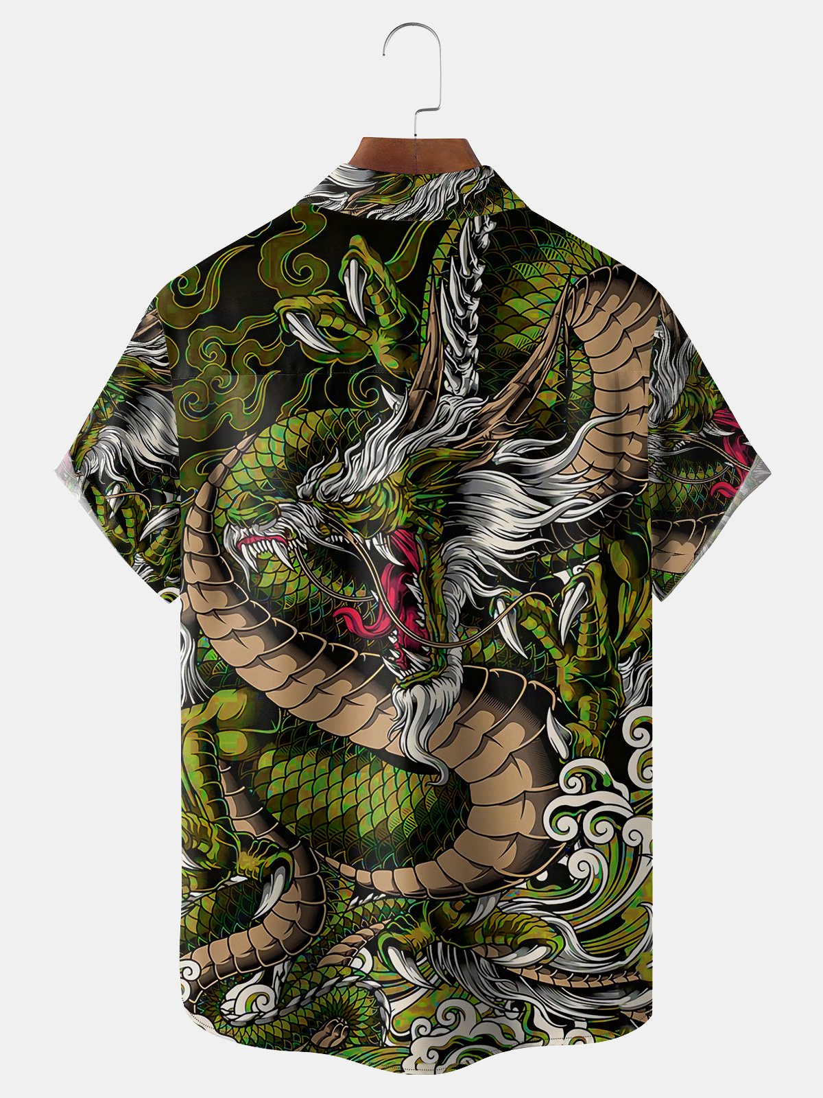 Ukiyo-e Dragon Chest Pocket Short Sleeve Casual Shirt