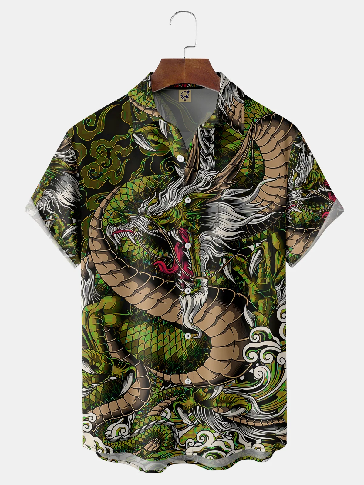 Ukiyo-e Dragon Chest Pocket Short Sleeve Casual Shirt