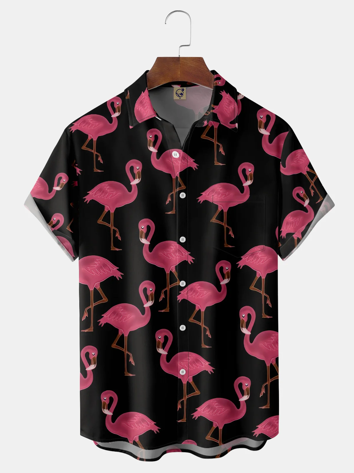 Flamingo Chest Pocket Short Sleeve Hawaiian Shirt