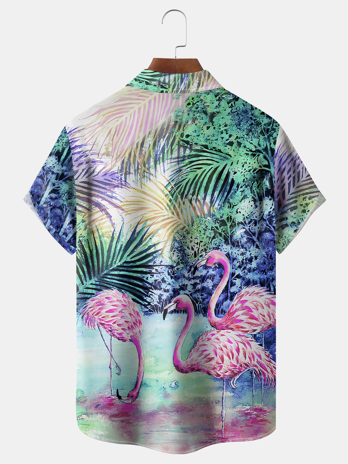 Flamingo Chest Pocket Short Sleeve Hawaiian Shirt