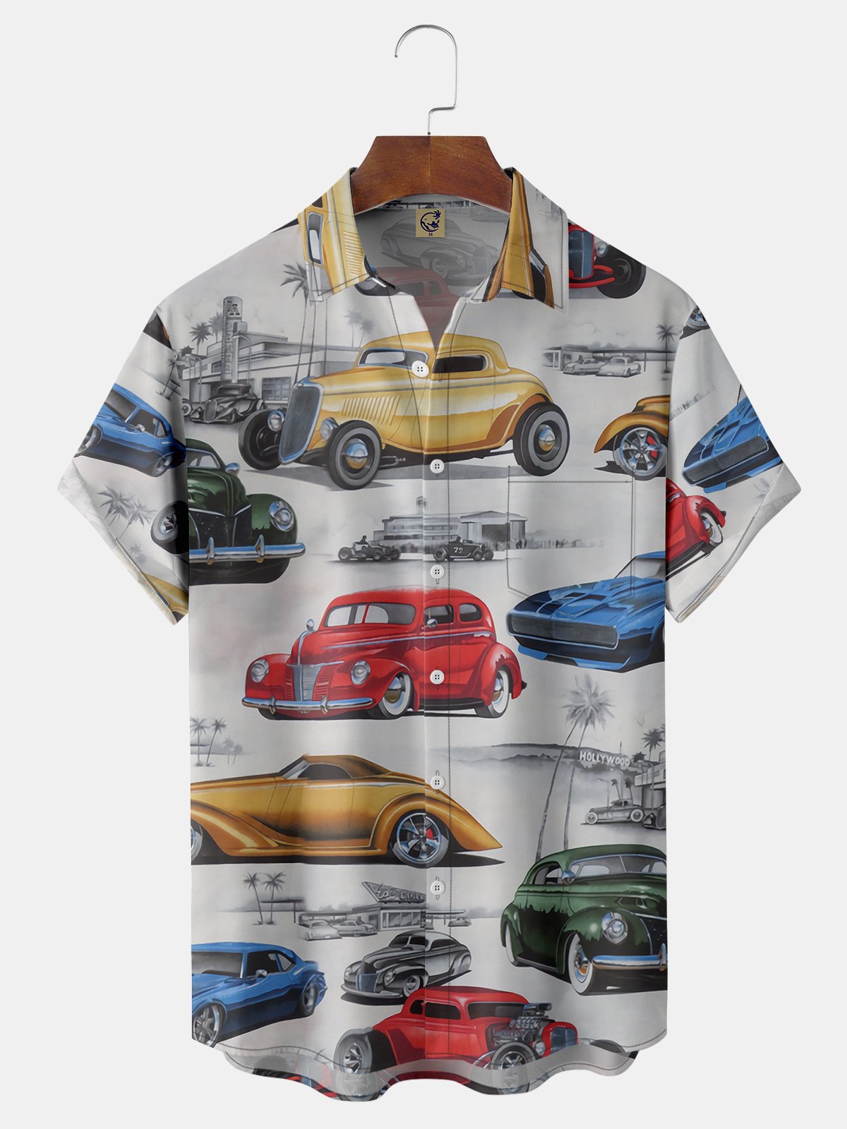 Vintage Car Chest Pocket Short Sleeve Hawaiian Shirt