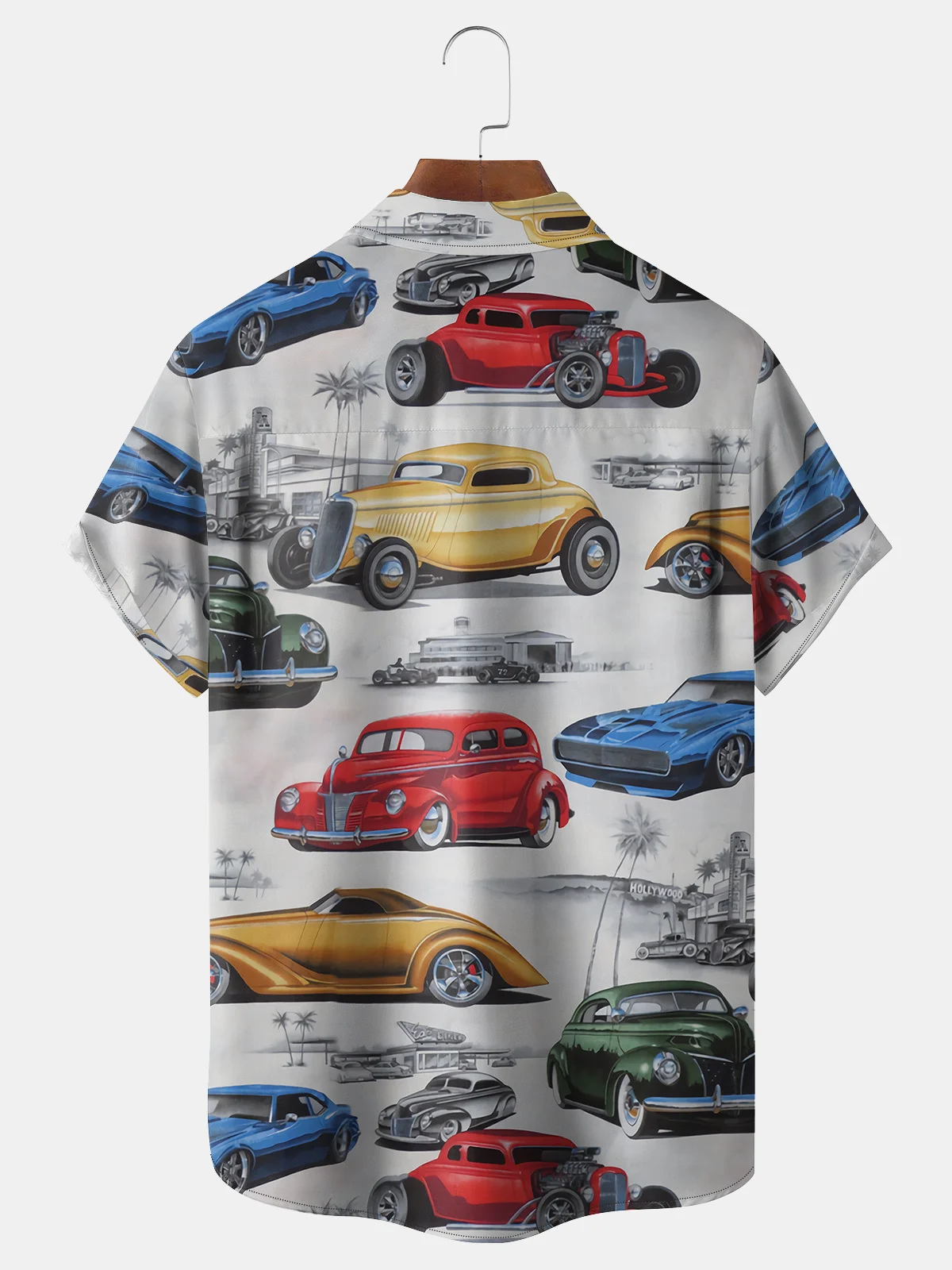 Vintage Car Chest Pocket Short Sleeve Hawaiian Shirt