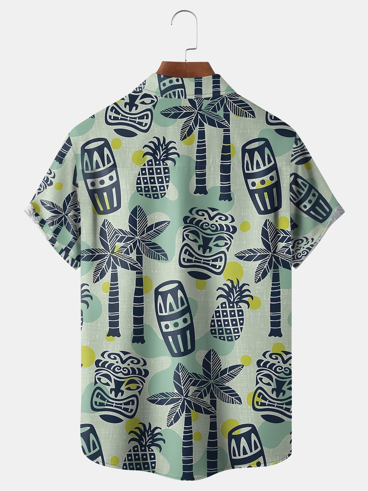 Tiki Coconut Tree Chest Pocket Short Sleeve Hawaiian Shirt