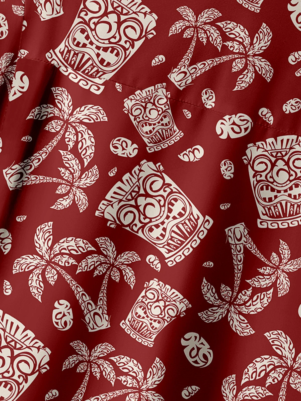Tiki Coconut Tree Chest Pocket Short Sleeve Hawaiian Shirt