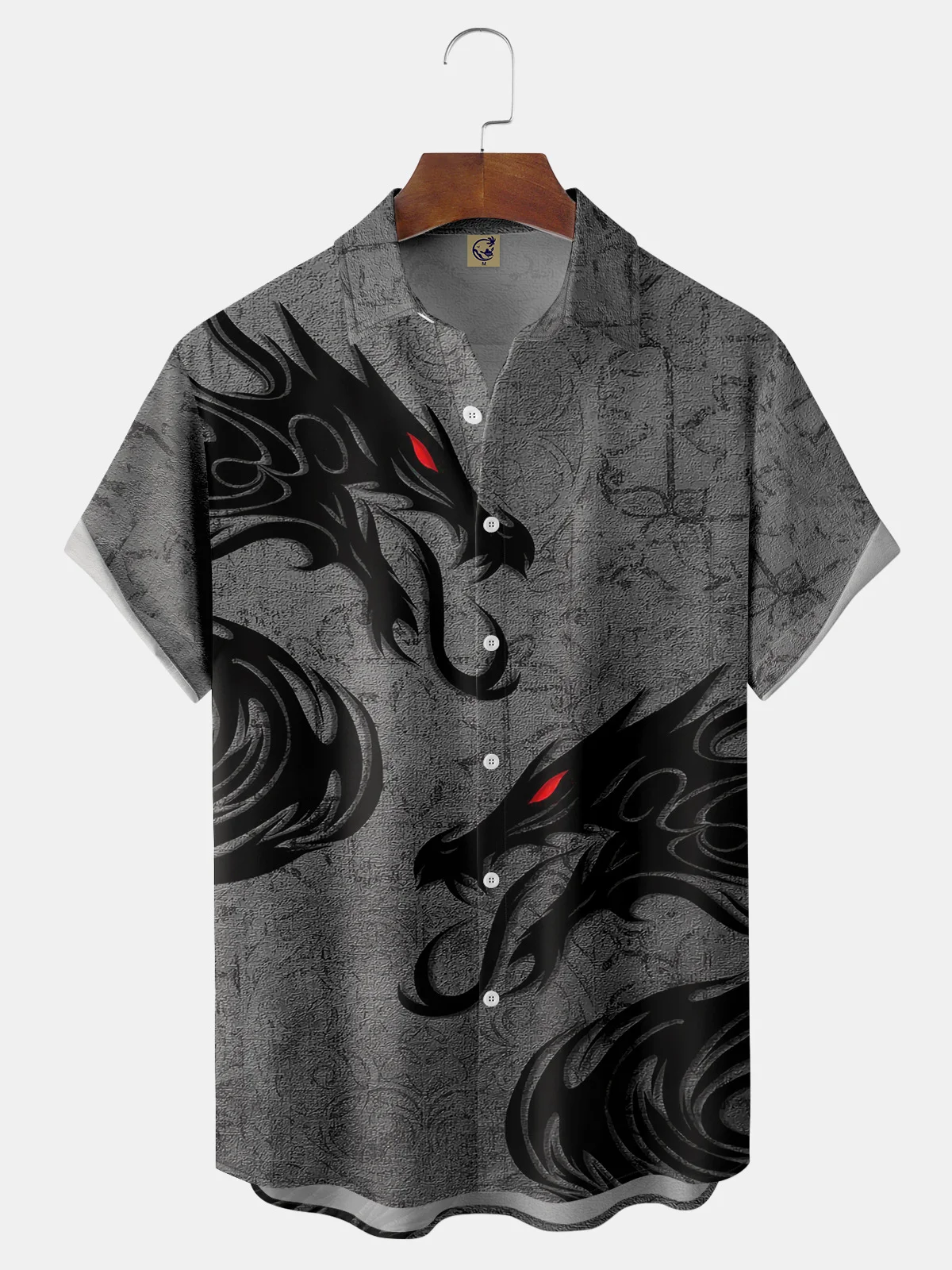 Dragon Chest Pocket Short Sleeve Casual Shirt