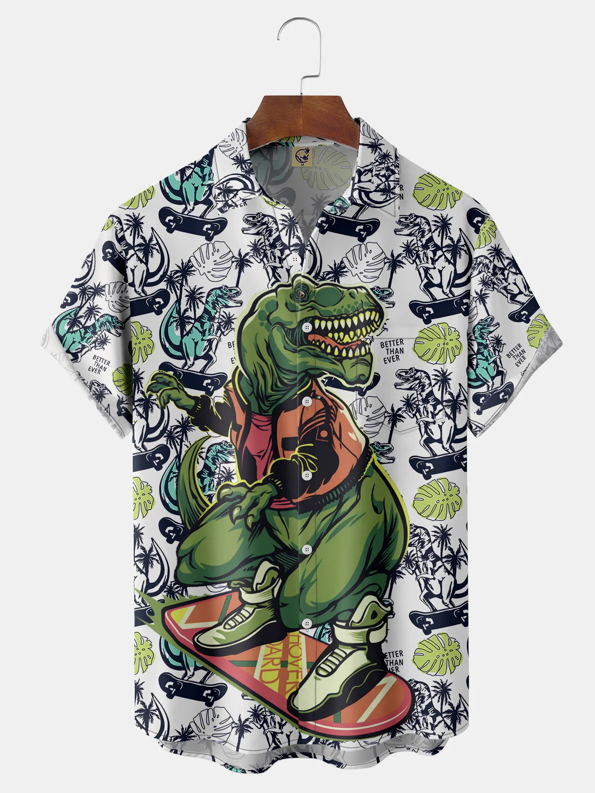 Dinosaur Chest Pocket Short Sleeve Hawaiian Shirt