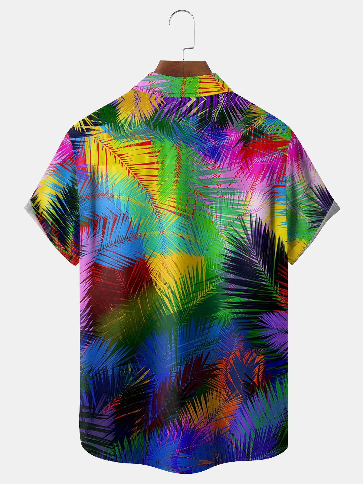 Colorful Palm Leaf Chest Pocket Short Sleeve Hawaiian Shirt