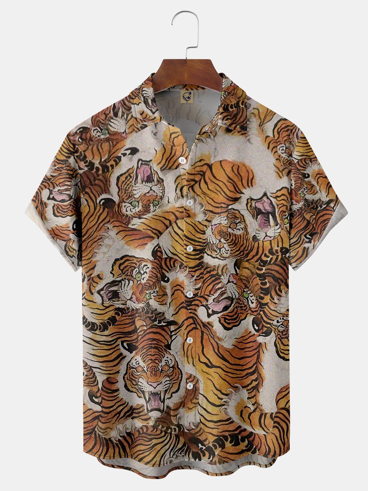 Tiger Chest Pocket Short Sleeve Casual Shirt