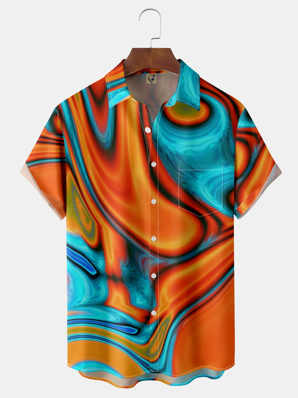 Gradient Pattern Chest Pocket Short Sleeve Casual Shirt