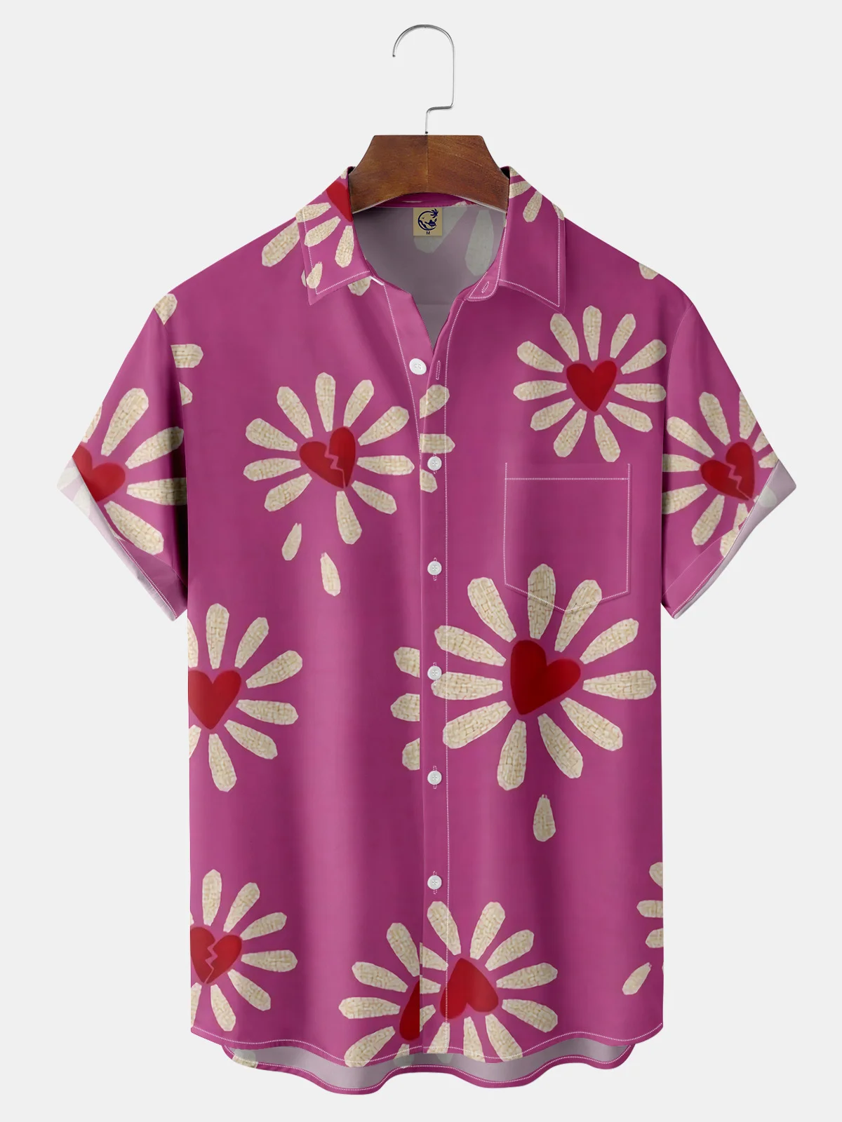 Pitaya Art Heart Chest Pocket Short Sleeve Funky Shirt