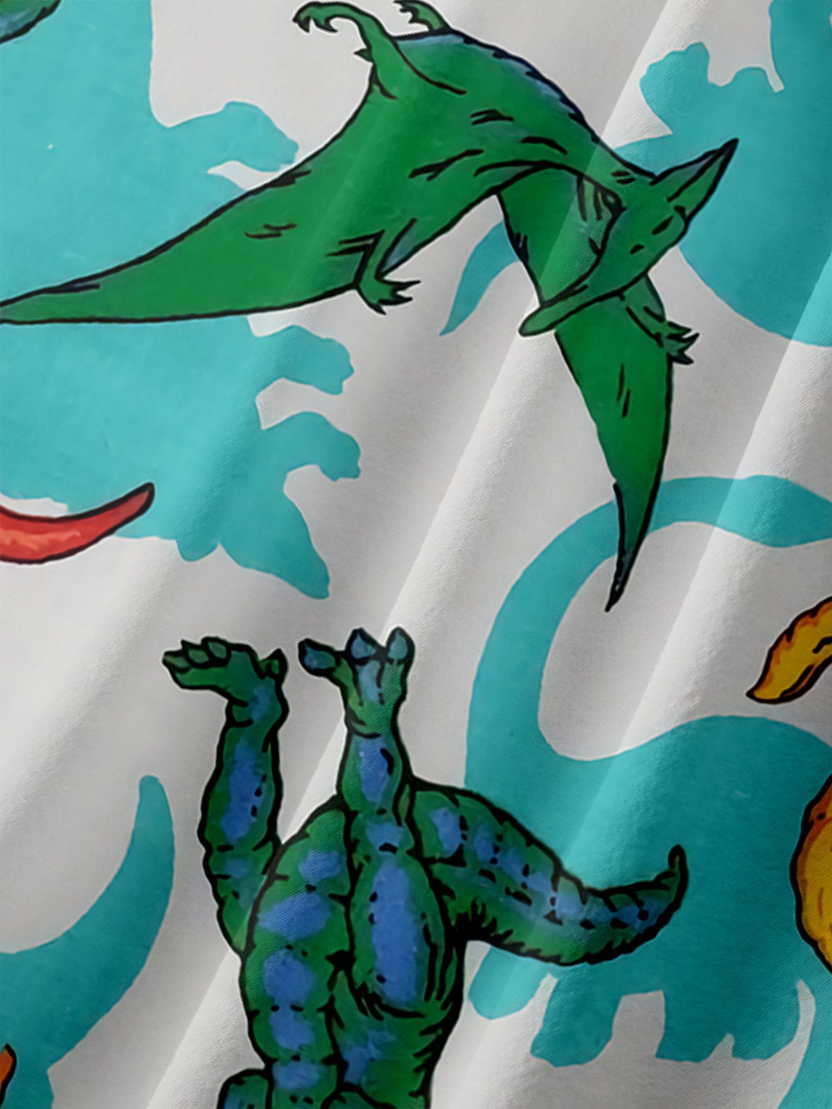 Animal Dinosaur Chest Pocket Short Sleeve Hawaiian Shirt