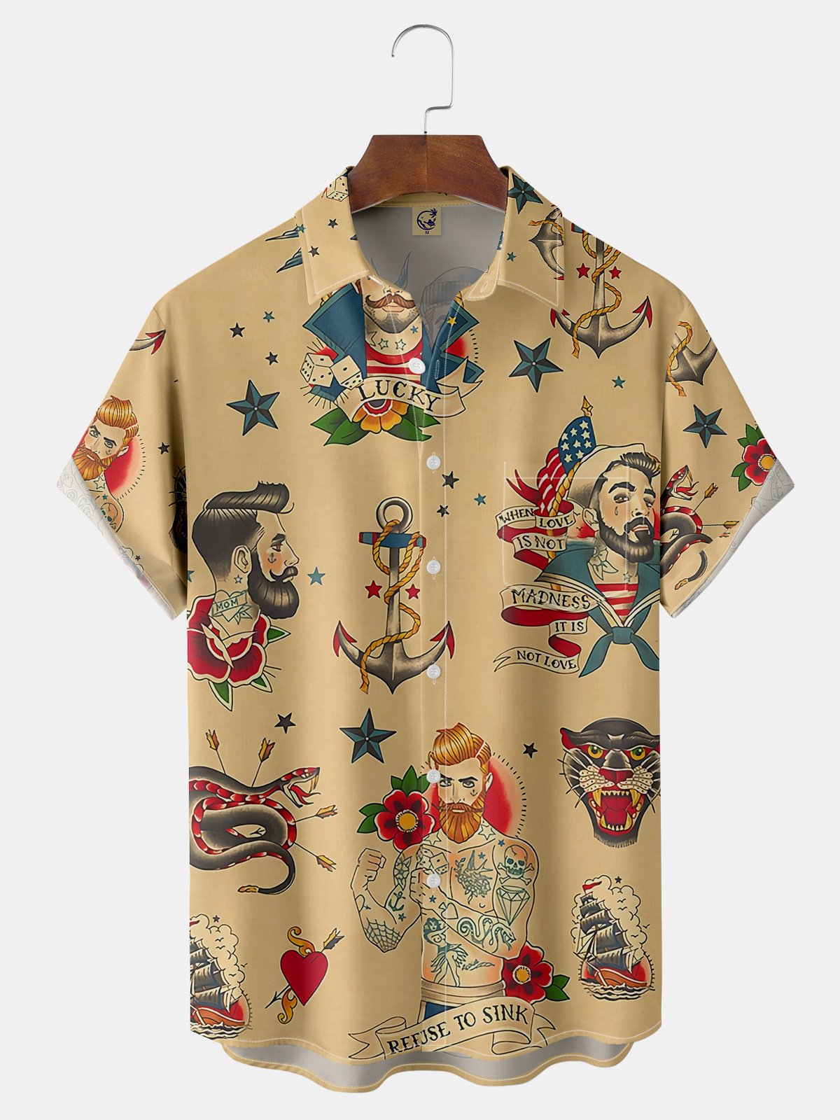 Vintage Tattoo Chest Pocket Short Sleeve Hawaiian Shirt