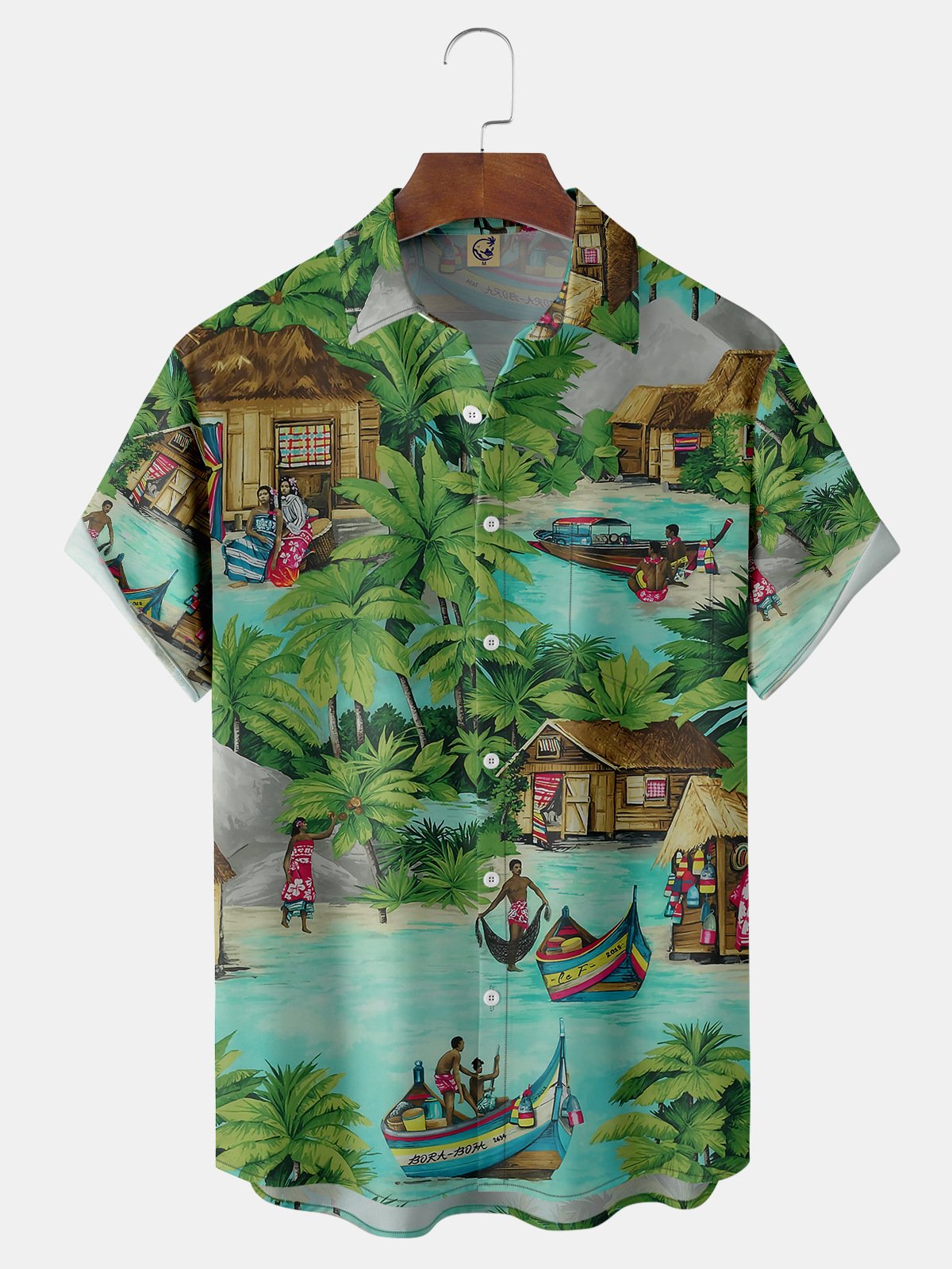 Coconut Tree Chest Pocket Short Sleeve Hawaiian Shirt