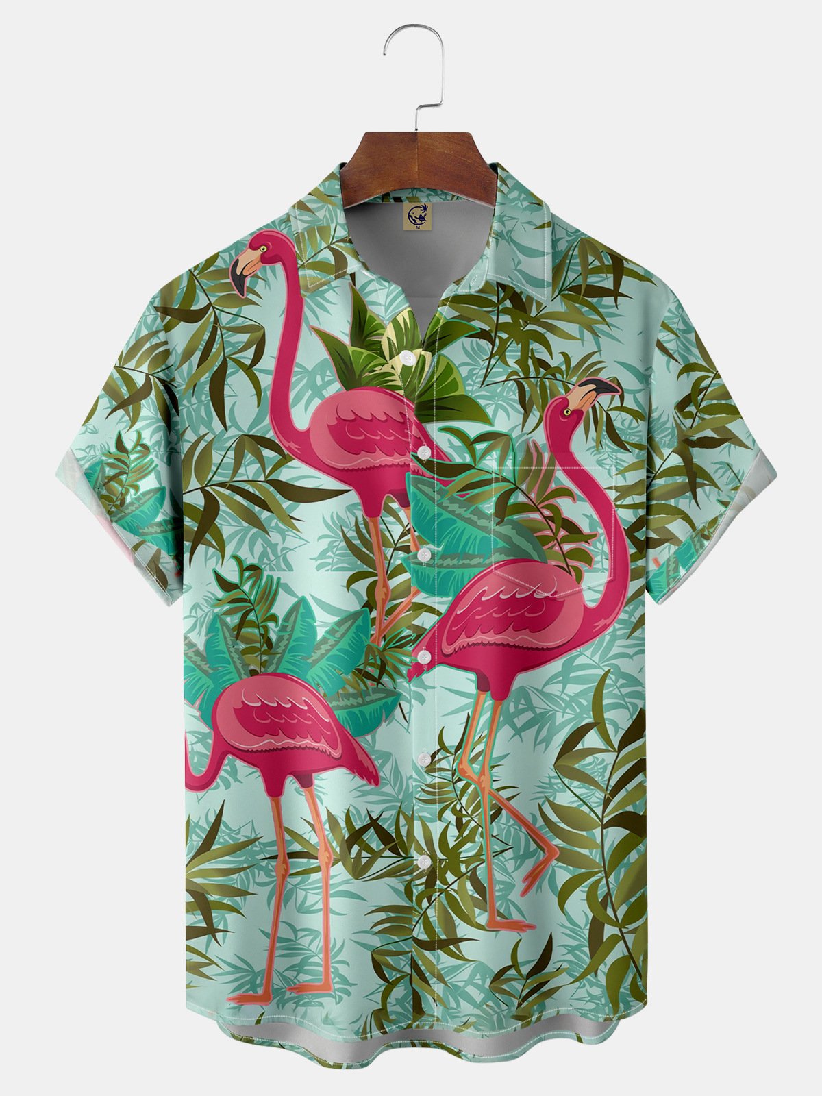 Flamingo Chest Pocket Short Sleeve Hawaiian Shirt