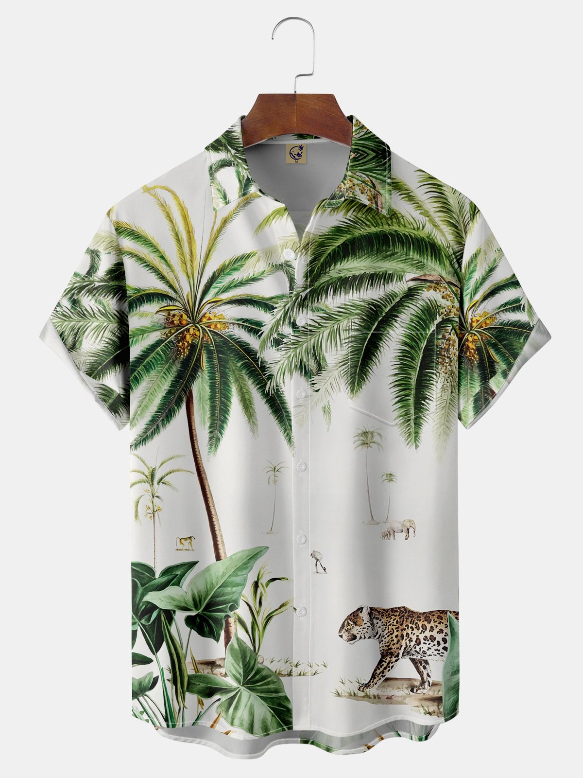 Coconut Tree Chest Pocket Short Sleeve Hawaiian Shirt