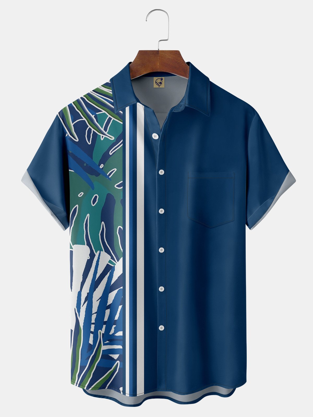 Plant Leaves Chest Pocket Short Sleeve Hawaiian Shirt