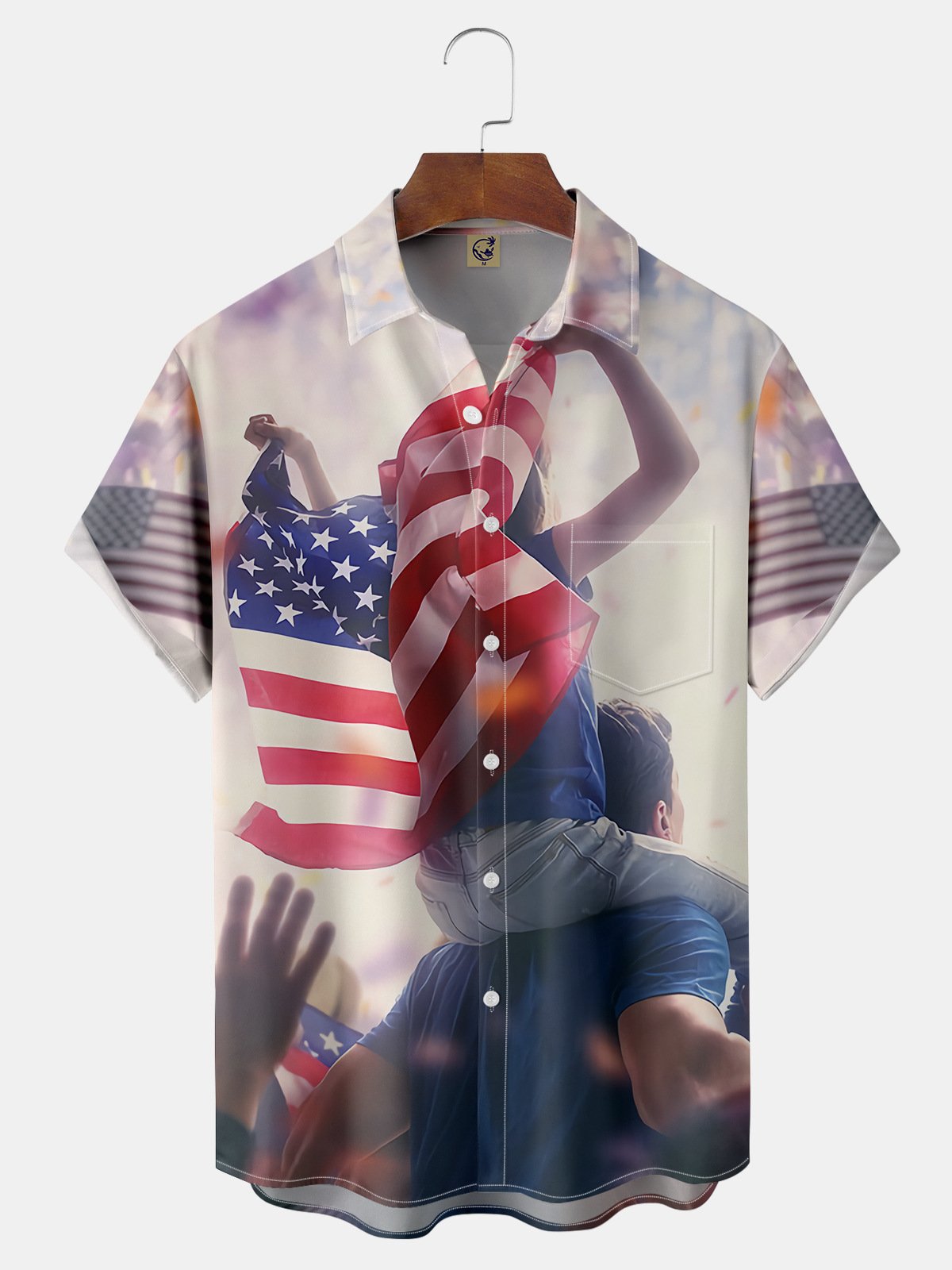 American Flag Chest Pocket Short Sleeve Casual Shirt