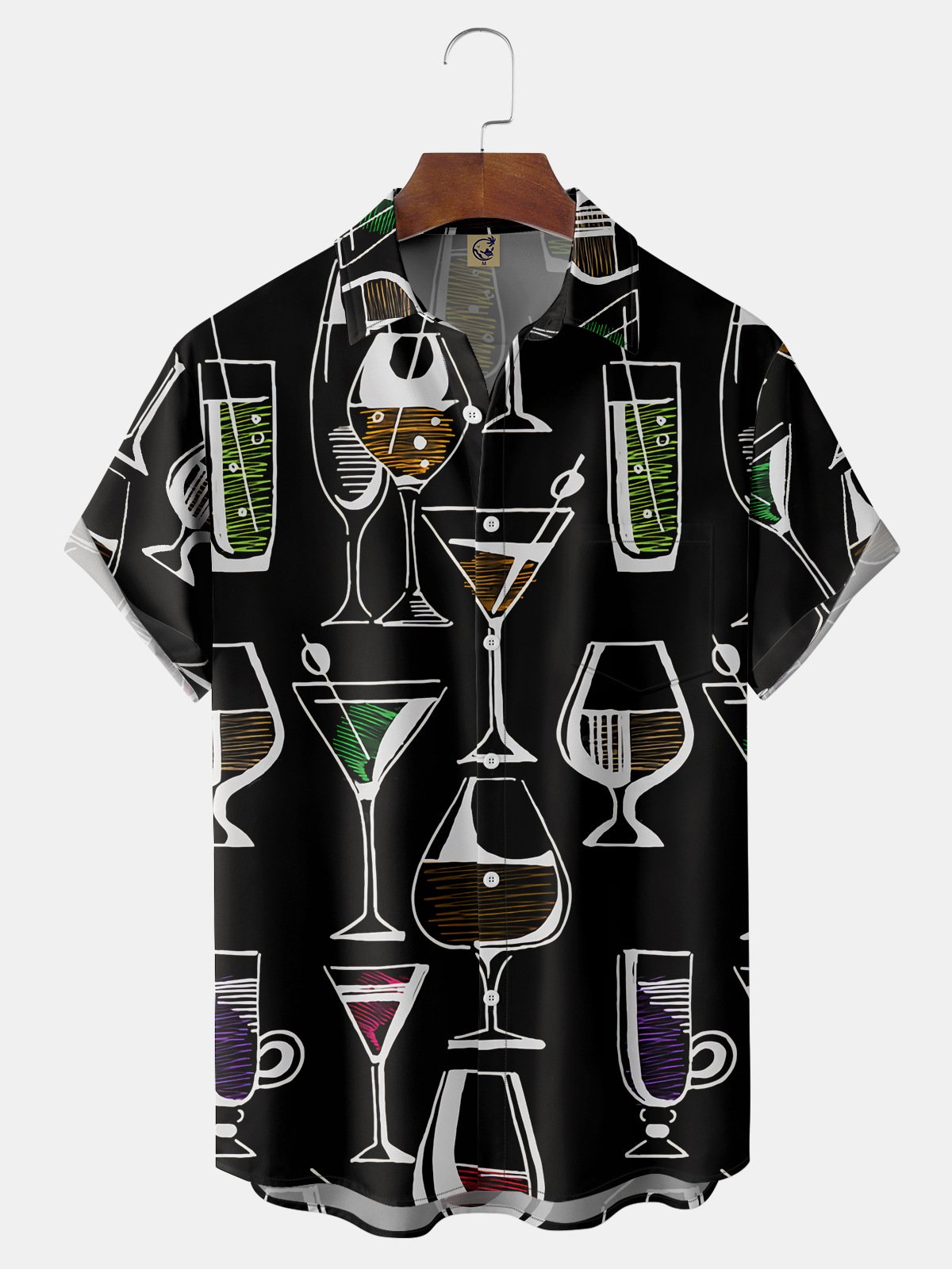 Cocktail Chest Pocket Short Sleeve Hawaiian Shirt