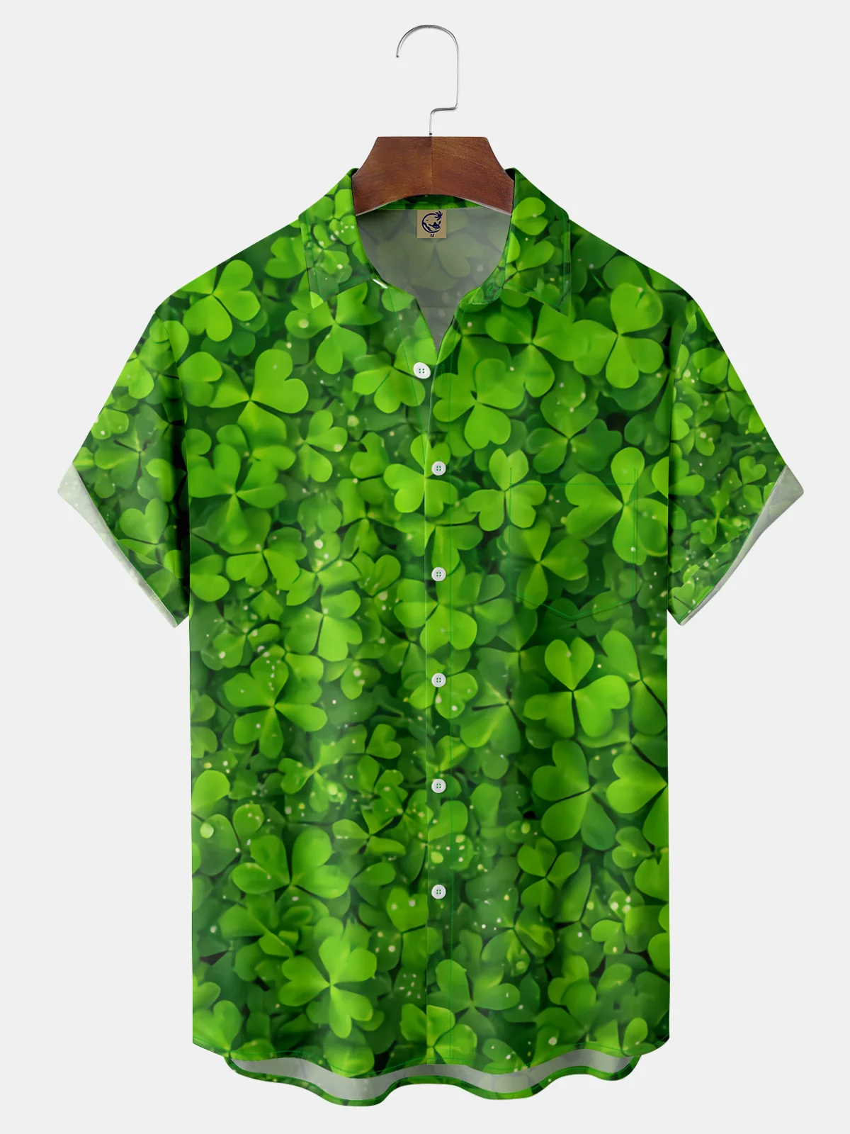 St. Patrick's Day Clover Chest Pocket Short Sleeve Casual Shirt