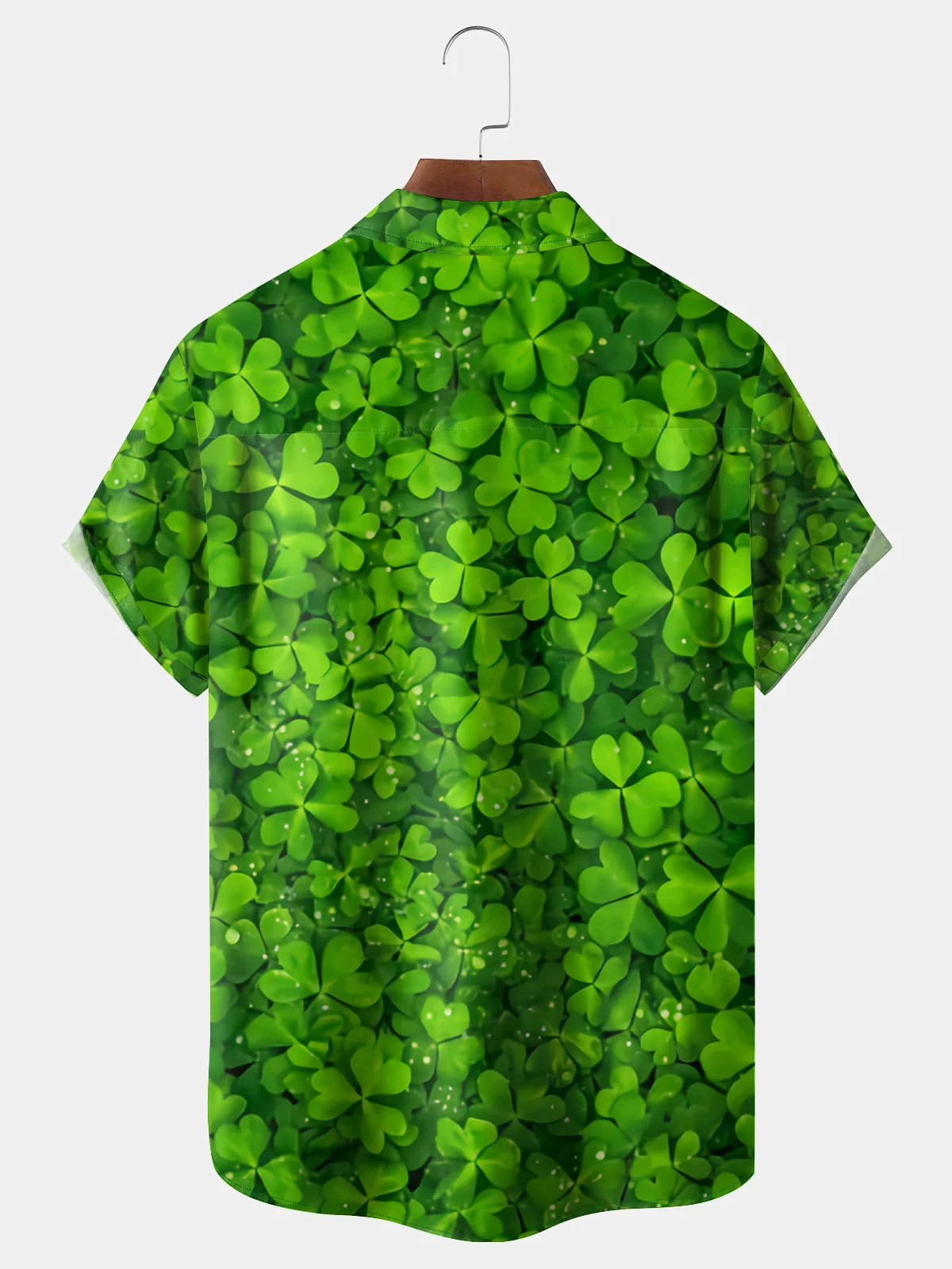 St. Patrick's Day Clover Chest Pocket Short Sleeve Casual Shirt