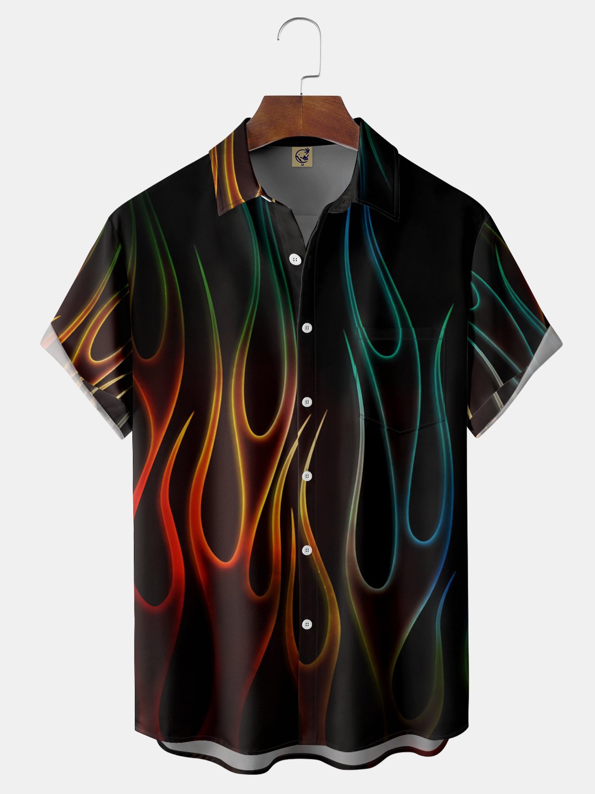 Flame Chest Pocket Short Sleeve Casual Shirt