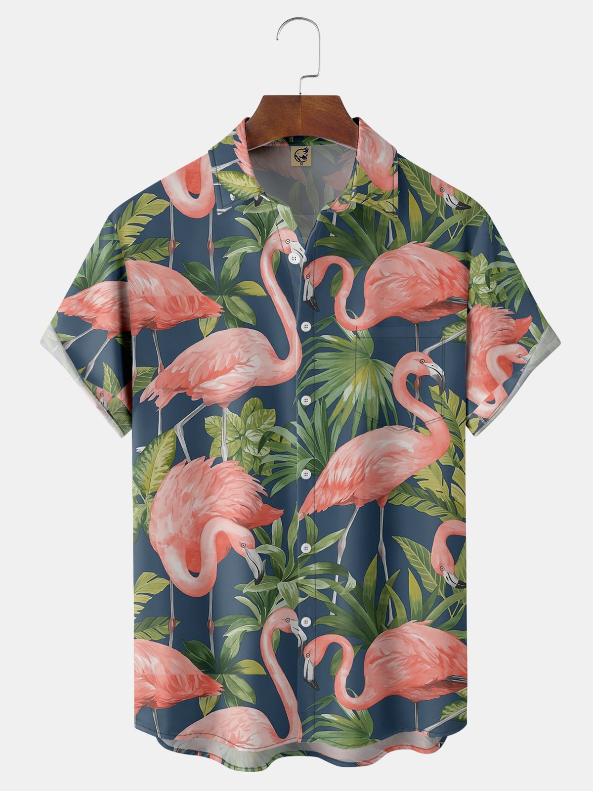 Flamingo Chest Pocket Short Sleeve Hawaiian Shirt