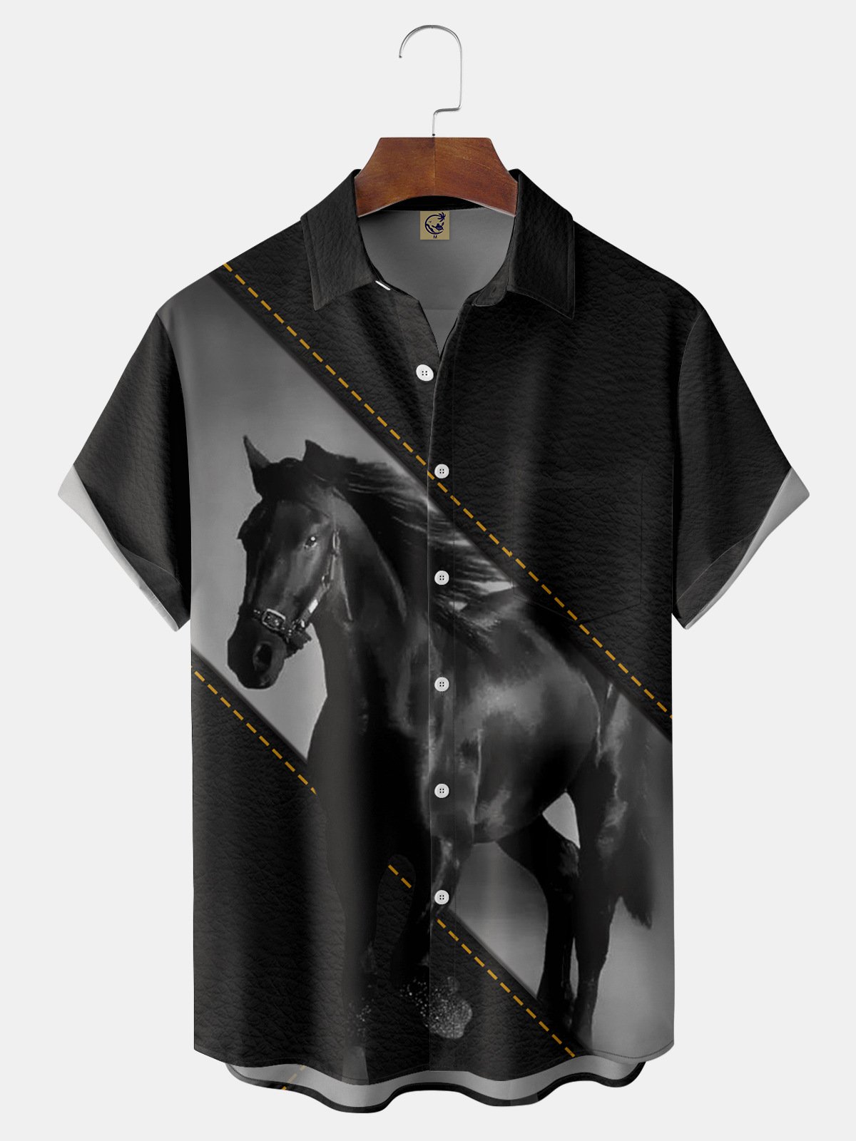 Men's Kentucky Derby Attire Horse Chest Pocket Short Sleeve Casual Shirt