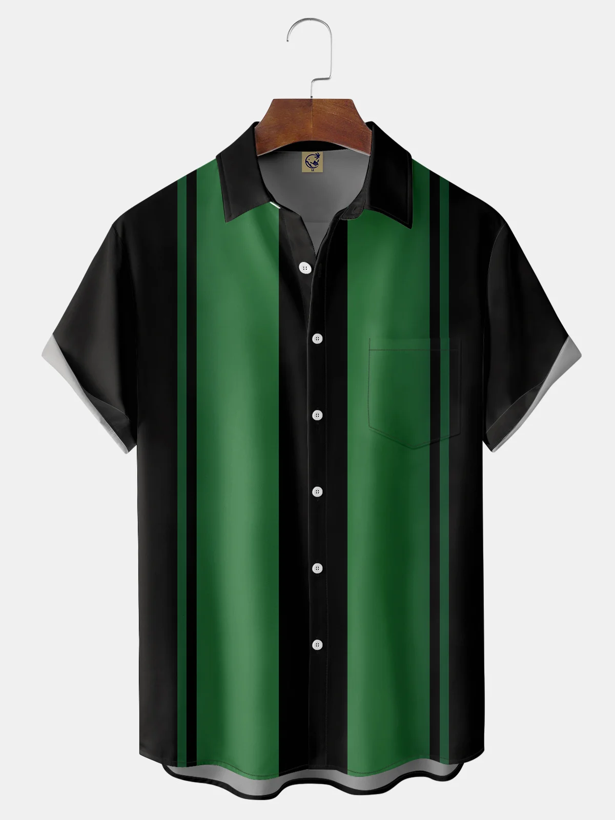 Gradient Color Chest Pocket Short Sleeve Bowling Shirt