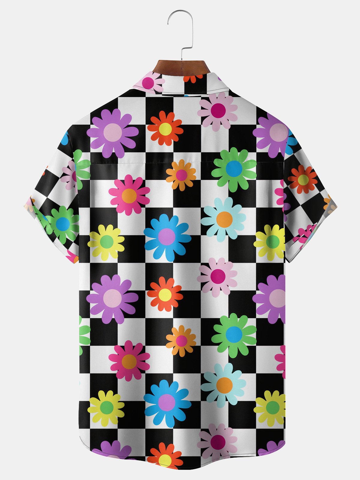 Geometric Floral Chest Pocket Short Sleeve Hawaiian Shirt