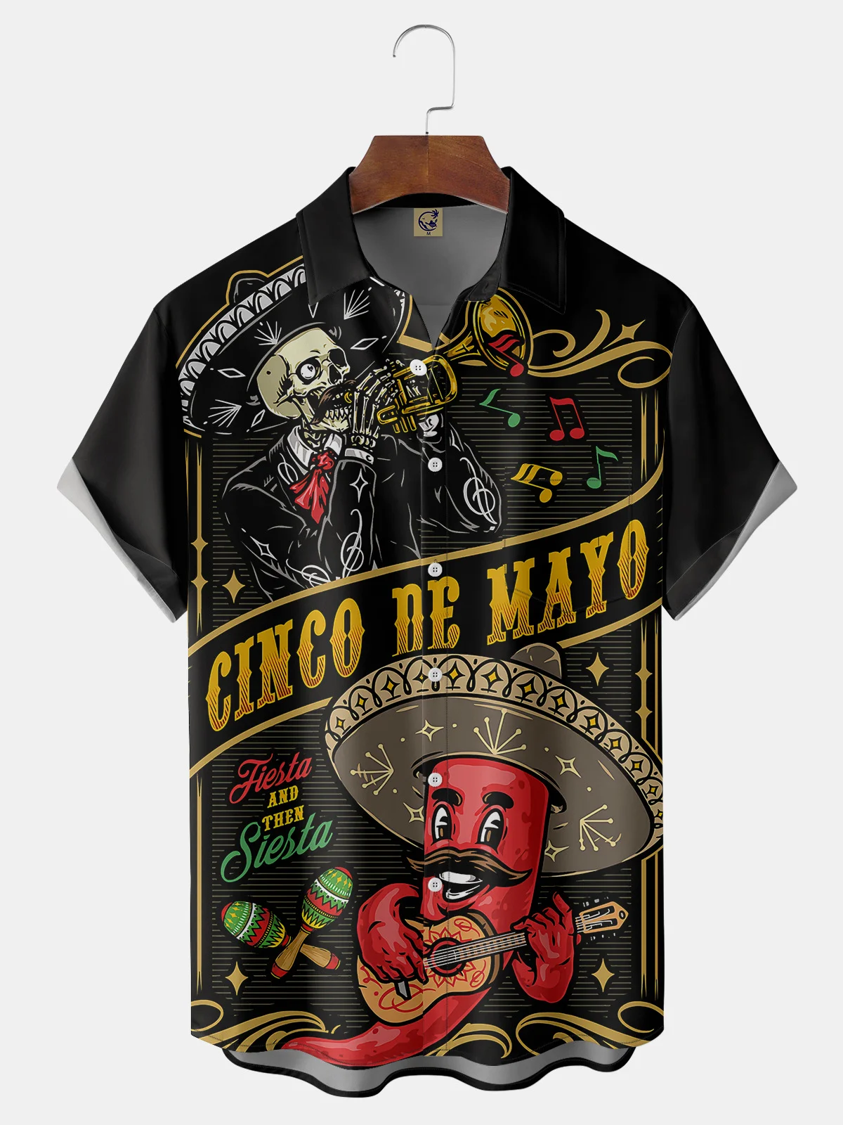 Cinco De Mayo Skull Chest Pocket Short Sleeve Shirt