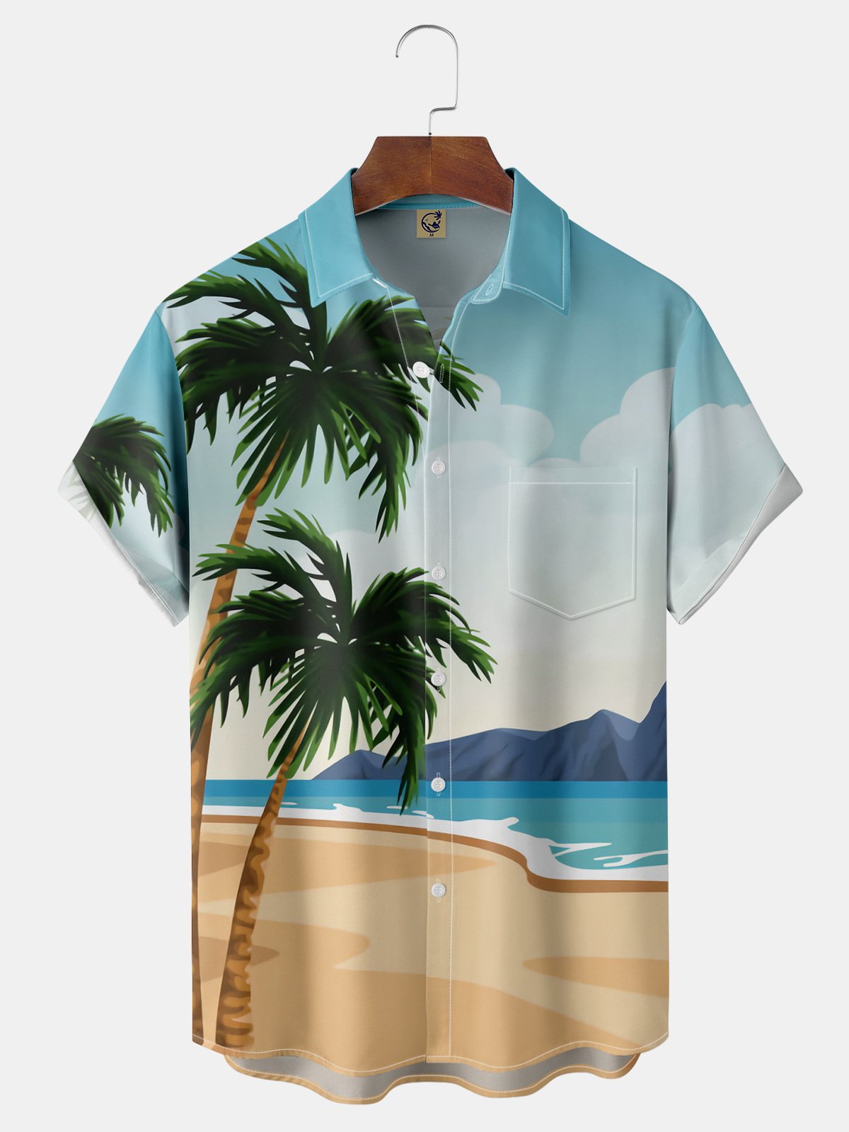 Coconut Tree Chest Pocket Short Sleeve Hawaiian Shirt