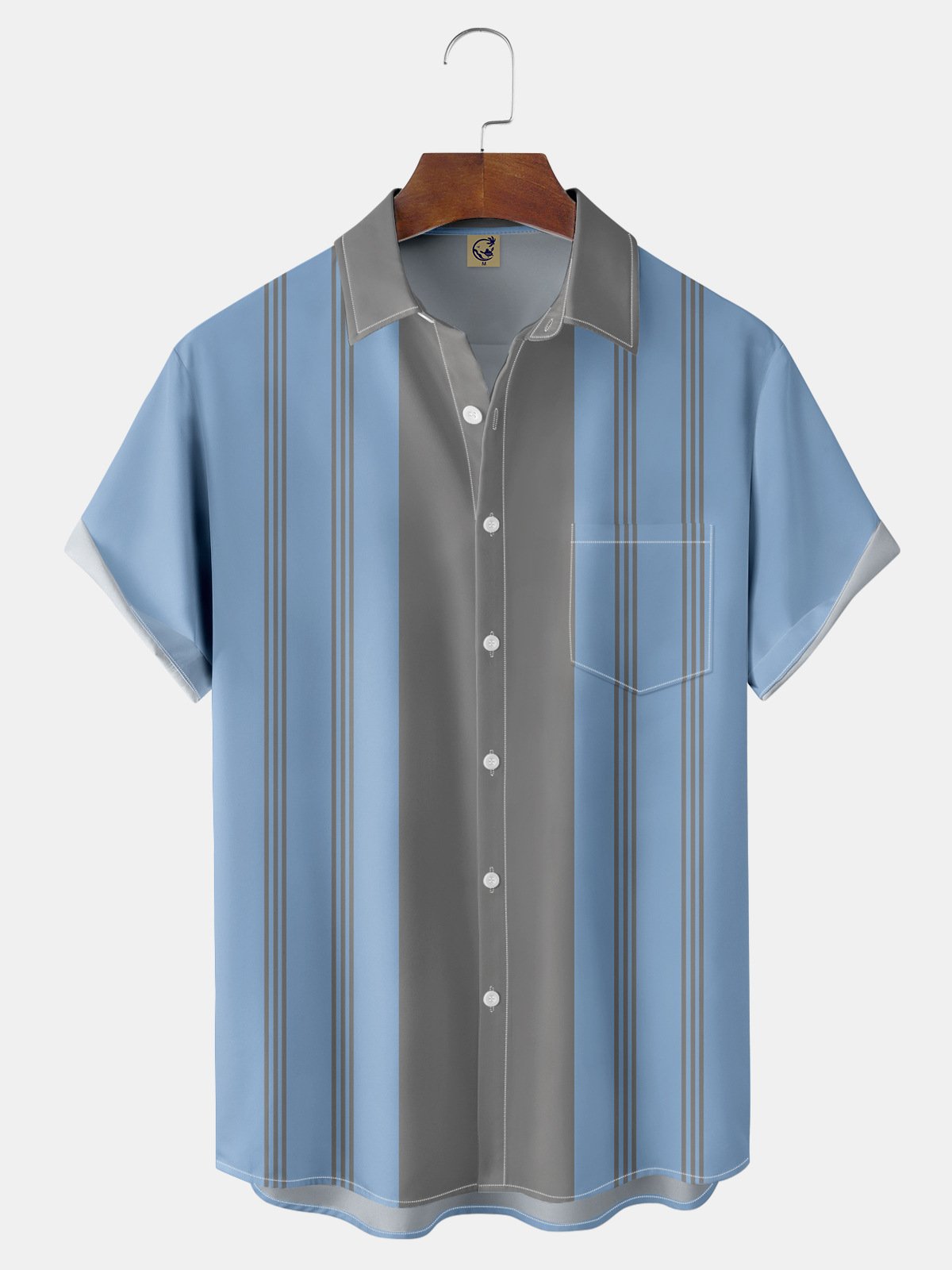 Stripe Chest Pocket Short Sleeve Bowling Shirt