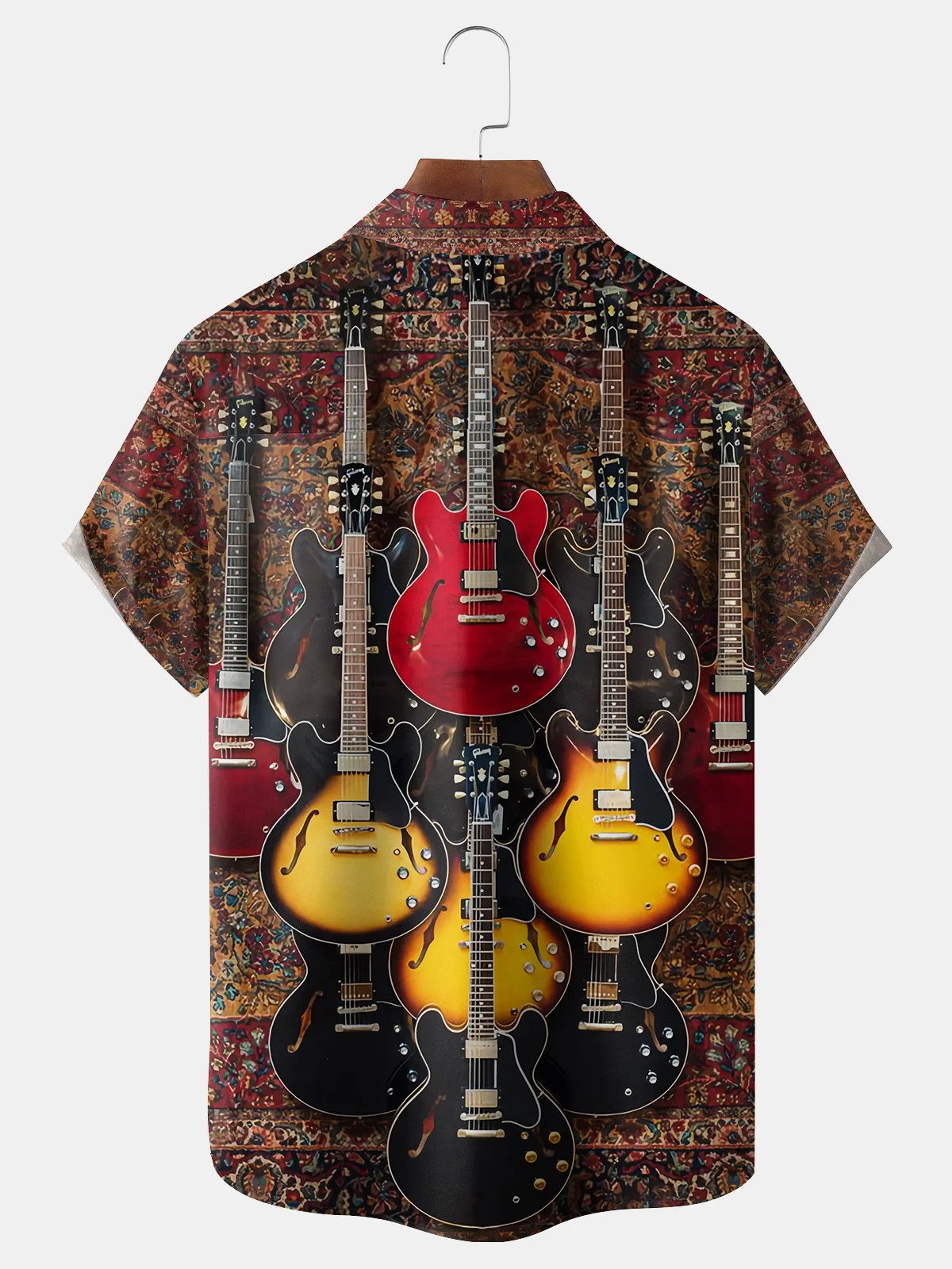 Rock Guitar Chest Pocket Short Sleeve Casual Shirt