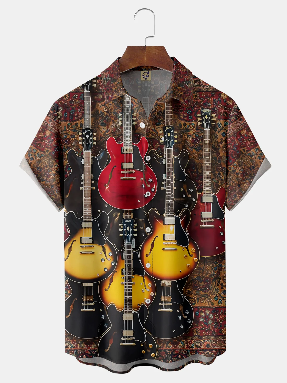 Rock Guitar Chest Pocket Short Sleeve Casual Shirt