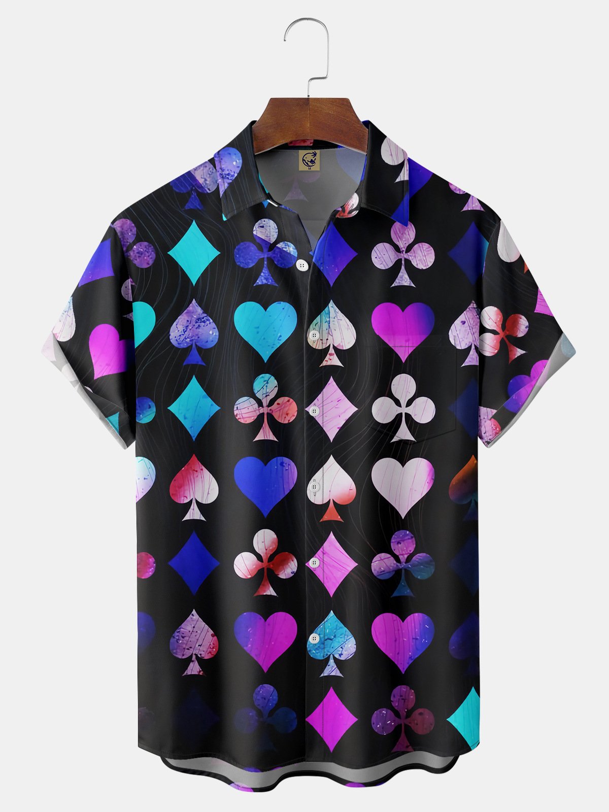 Poker Symbol Chest Pocket Short Sleeve Hawaiian Shirt