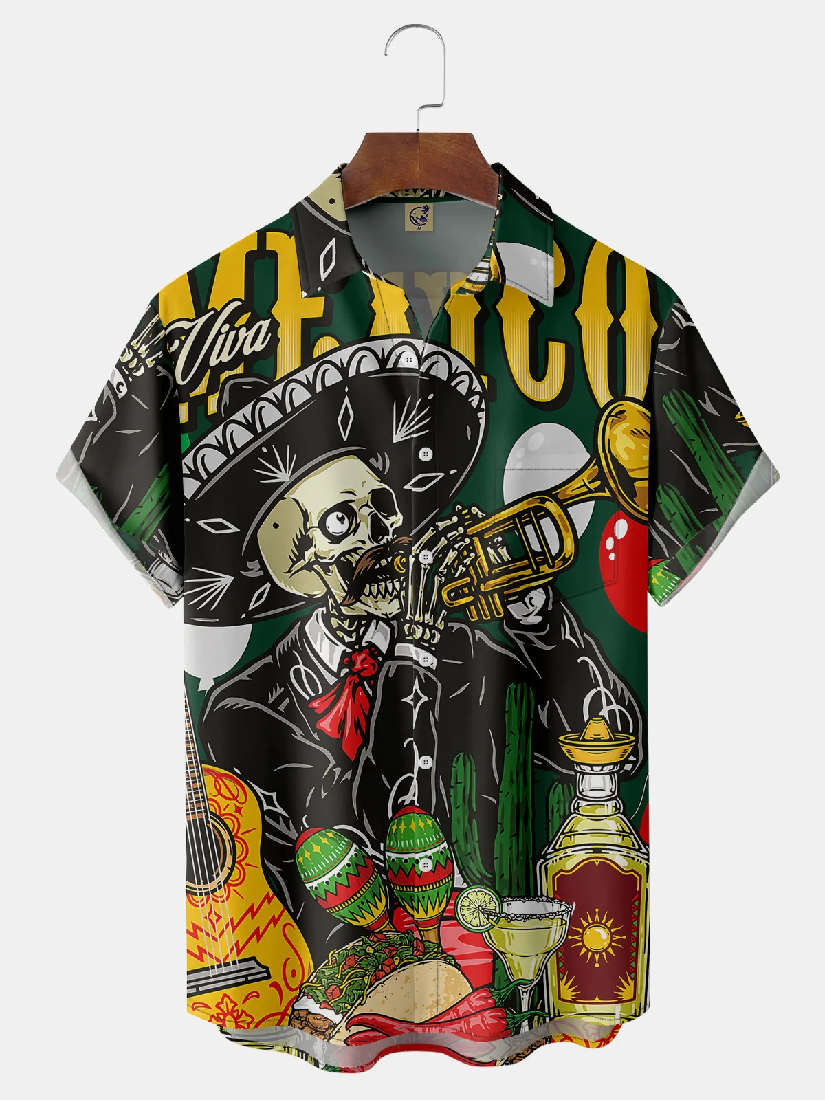 Cinco De Mayo Skull Chest Pocket Short Sleeve Hawaiian Shirt