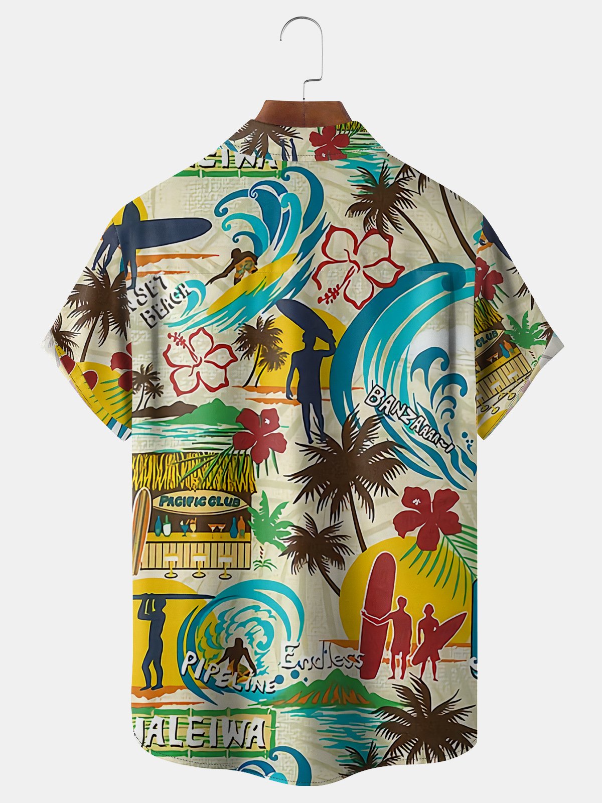 Surfing Chest Pocket Short Sleeve Hawaiian Shirt