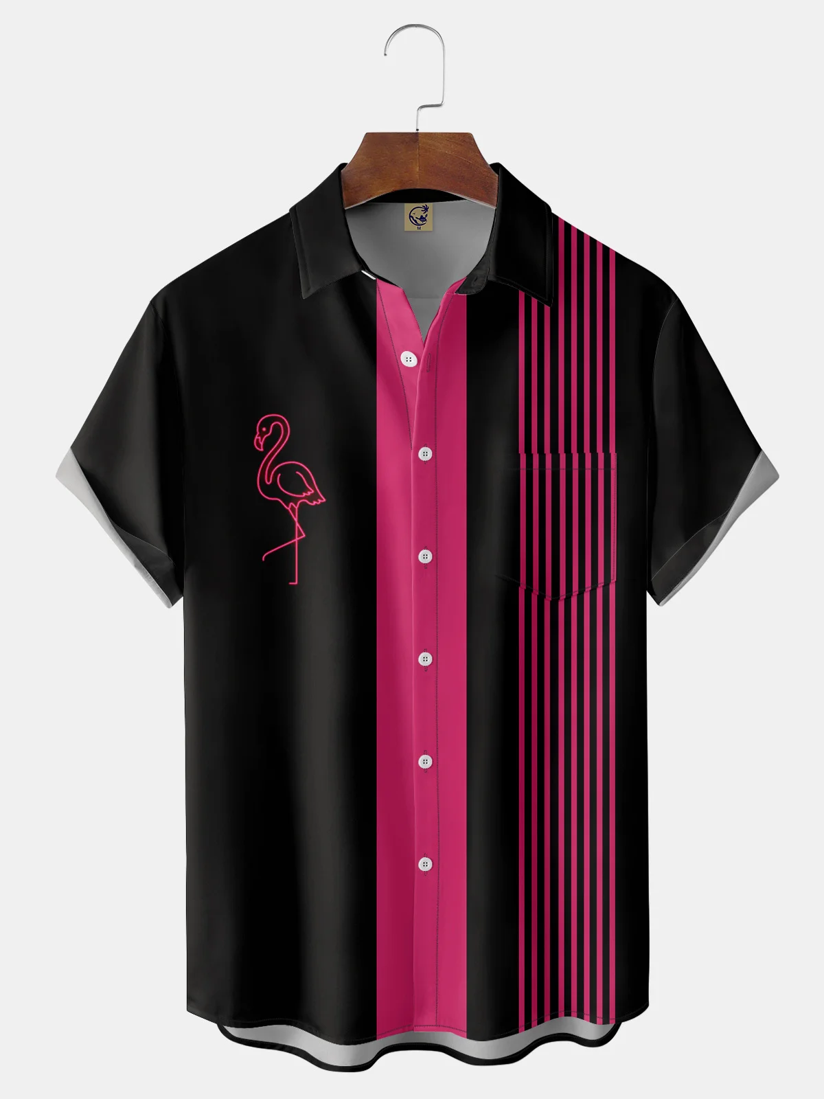 Flamingo Chest Pocket Short Sleeve Bowling Shirt