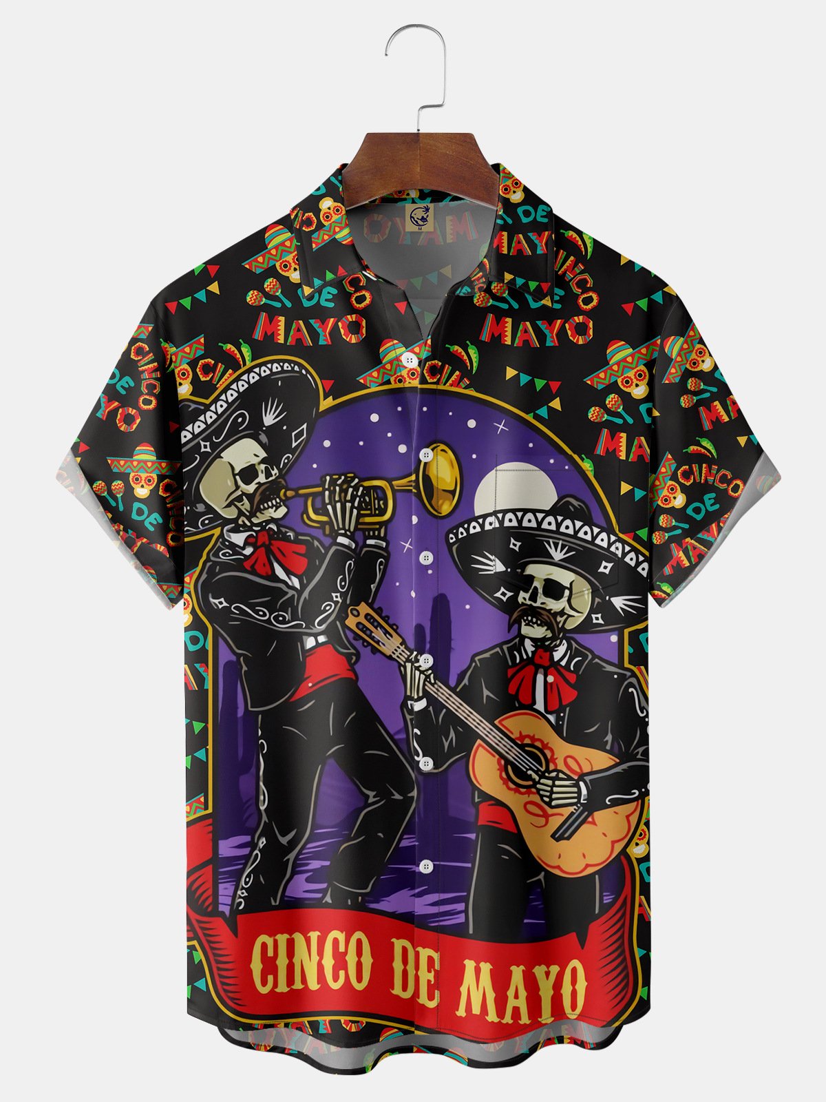 Cinco De Mayo Skull Chest Pocket Short Sleeve Hawaiian Shirt