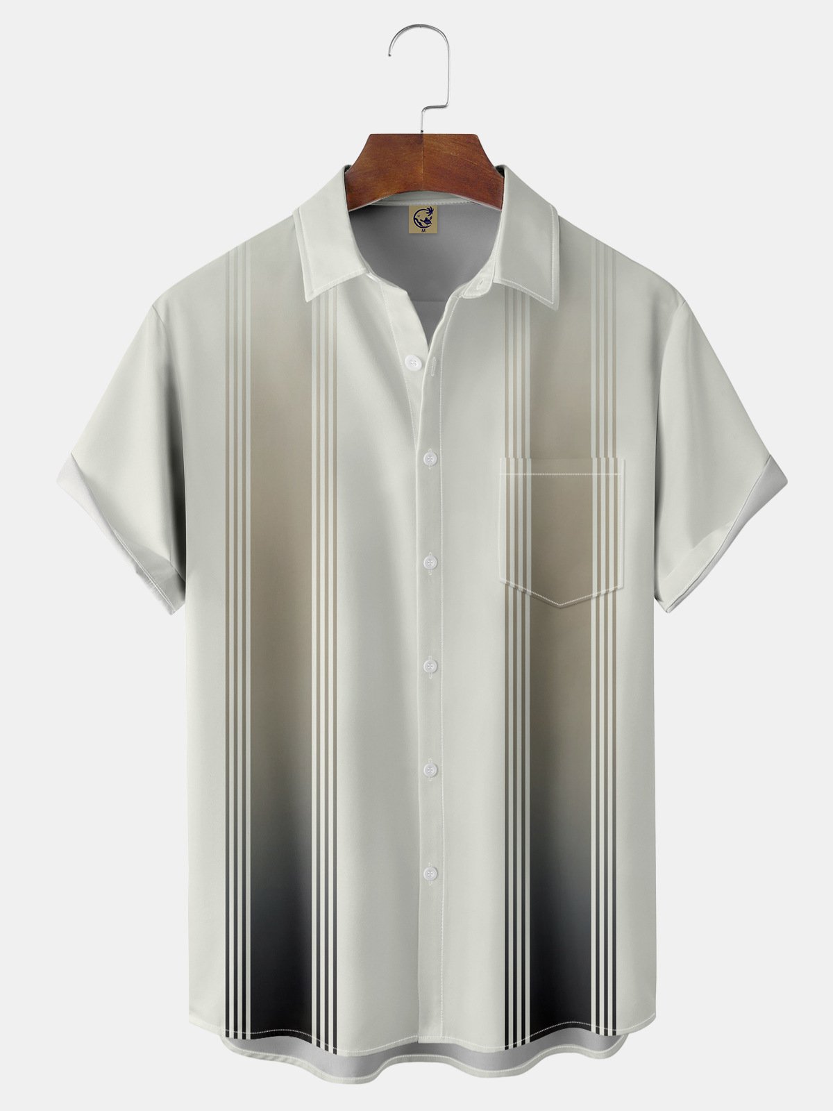 Gradient Striped Chest Pocket Short Sleeve Bowling Shirt