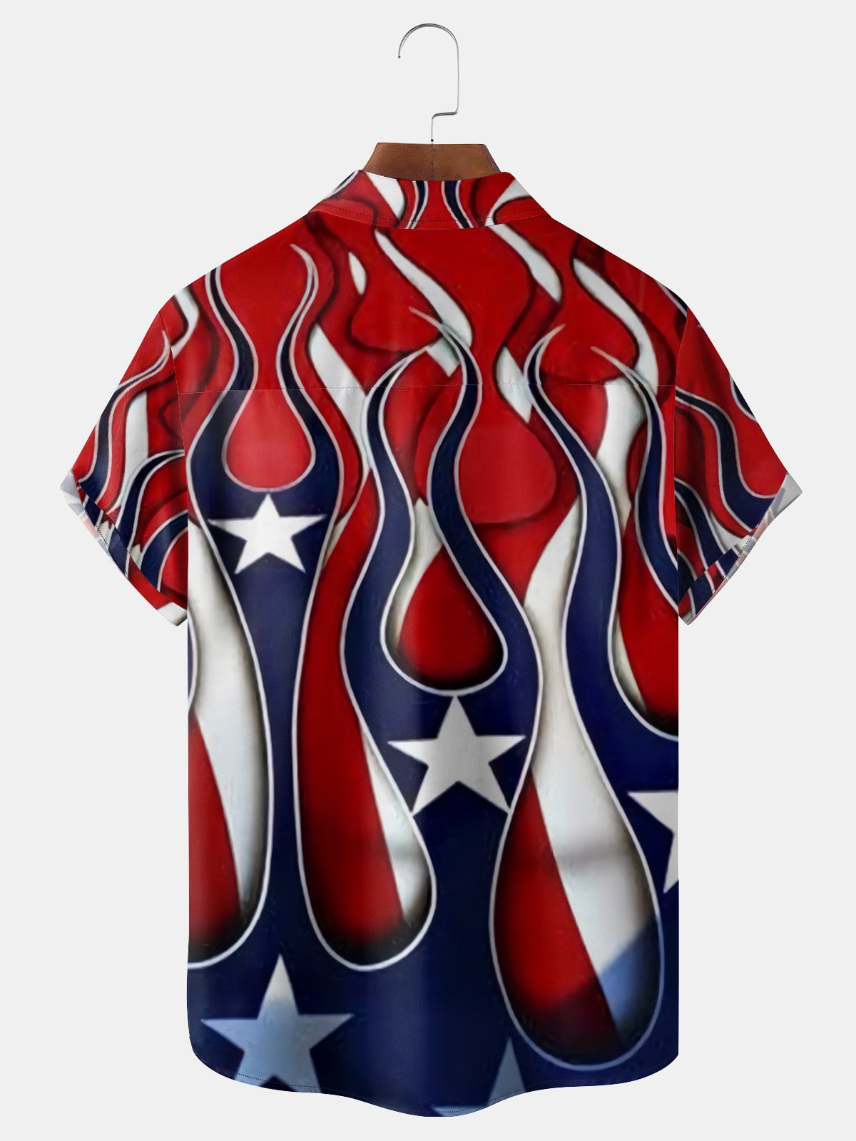 American Flag Flame Chest Pocket Short Sleeve Casual Shirt